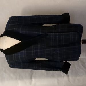 Vintage Dark Academia Black And Blue Plaid Blazer